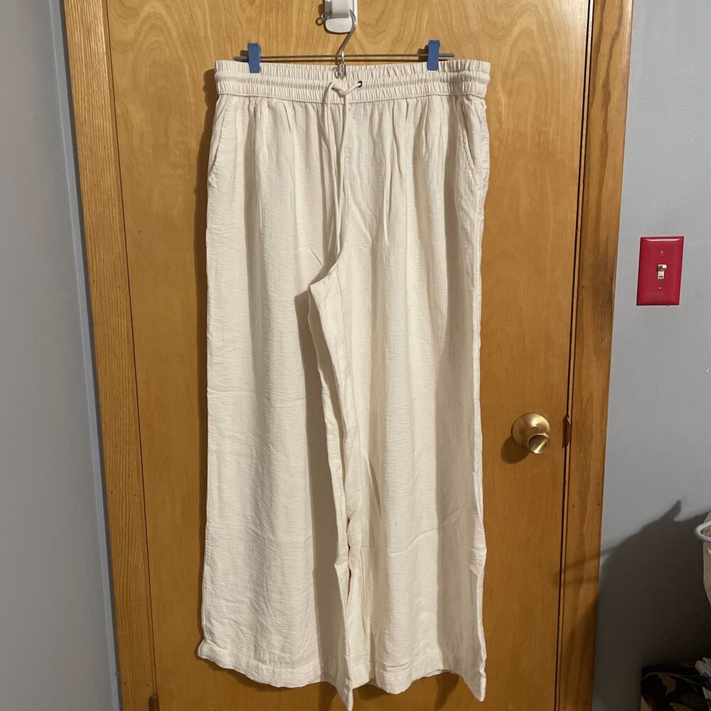 NWT A New Day Size XL Ivory Linen Pants with Drawstring, Pockets, Wide Legs